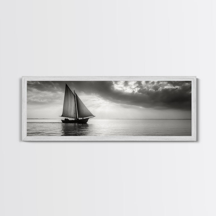 Sailboat, Ocean Horizon, Dramatic Sky, Framed Canvas Print, Nautical Wall Art, Minimalist Office Decor, Ocean Lover Photography