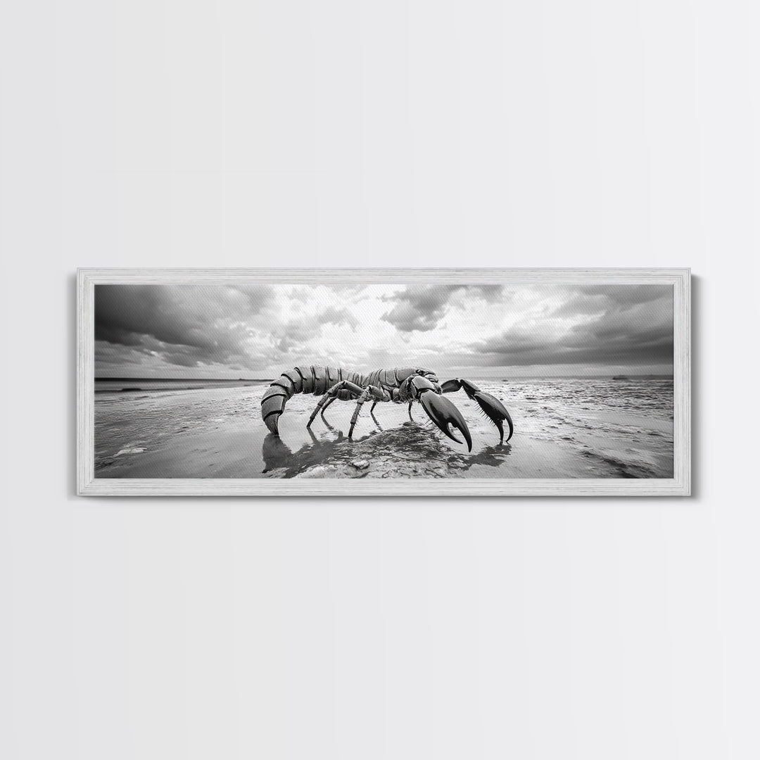Giant Scorpion Beach, Surreal Creature, Dark Fantasy, Ocean Monster, Framed Canvas Print, Halloween Wall Art, Teen Room Decor, Bedroom Art