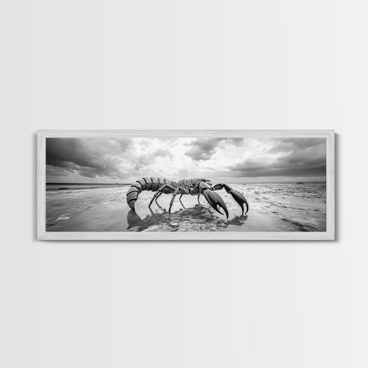 Giant Scorpion Beach, Surreal Creature, Dark Fantasy, Ocean Monster, Framed Canvas Print, Halloween Wall Art, Teen Room Decor, Bedroom Art