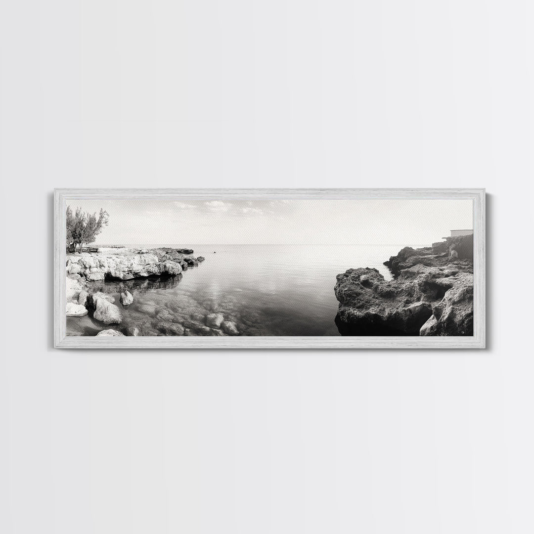 Coastal Rock Pool, Ocean Reflection, Natural Serenity, Peaceful Seascape, Framed Canvas Print, Zen Wall Art, Office Decor, Minimalist Look