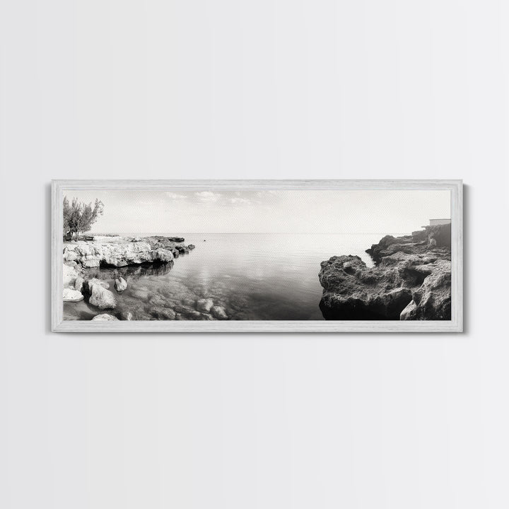 Coastal Rock Pool, Ocean Reflection, Natural Serenity, Peaceful Seascape, Framed Canvas Print, Zen Wall Art, Office Decor, Minimalist Look