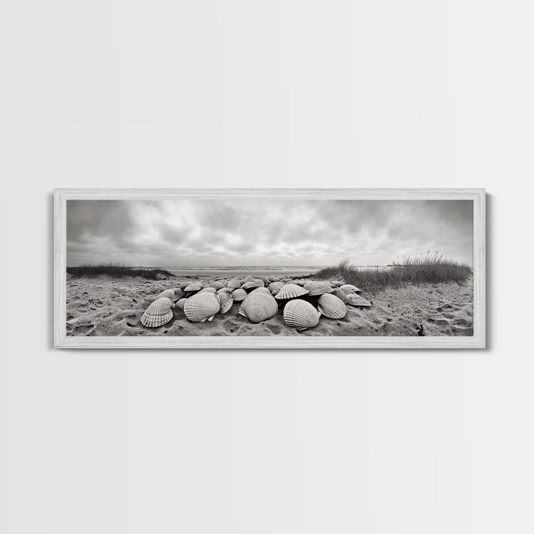 Scallop Shell Cluster, Dune Beach Scene, Canvas Print, Coastal Kitchen Decor, Minimalist Shell Wall Art, Natural Beach Aesthetic