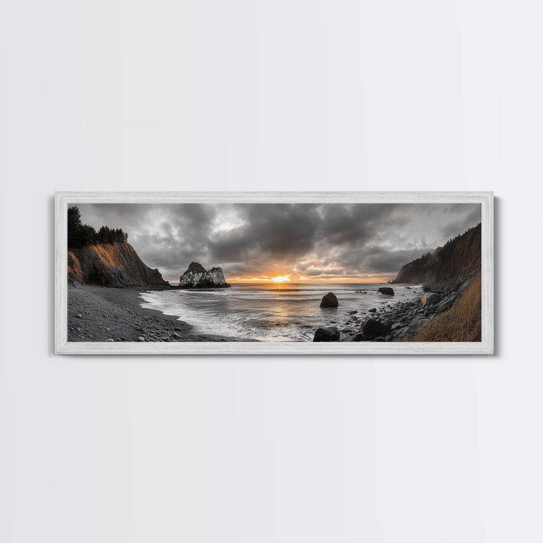 Ocean Sunset, Rocky Shore, Dramatic Coast, Canvas Print, fall beach wall art, earthy coastal home decor, nature photography, den artwork