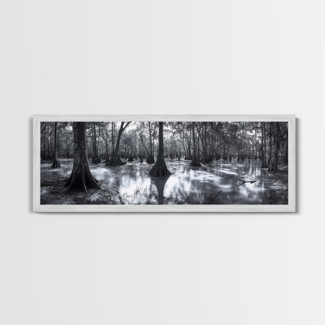 Swamp Roots, Cypress Trees, Flooded Forest, Framed Canvas Print, southern nature art, rustic lodge wall decor, moody woodland photography
