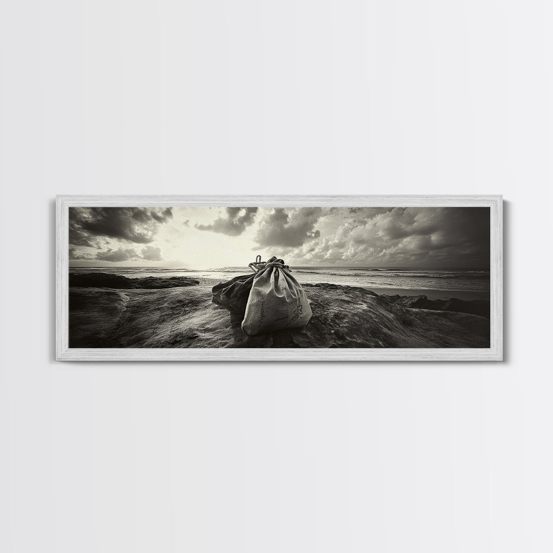 Seaside Canvas Bags, Coastal Travel Vibes, Rustic Ocean Decor, Neutral Wall Art, Framed Canvas Print, Bedroom Beach Art