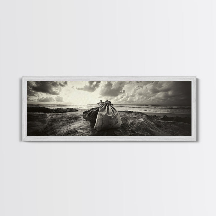 Seaside Canvas Bags, Coastal Travel Vibes, Rustic Ocean Decor, Neutral Wall Art, Framed Canvas Print, Bedroom Beach Art