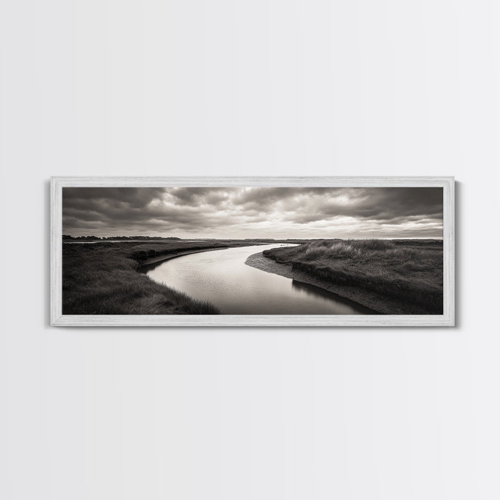 Serene River, Marsh Landscape, Calm Waters, Tranquil Nature, Framed Canvas Print, Minimalist Decor, Entryway Art, Fall Home Vibes