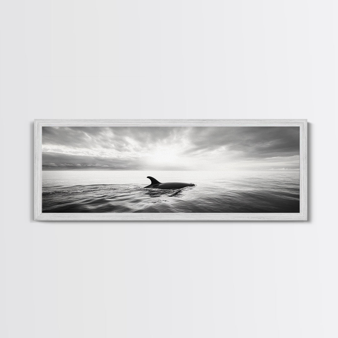 Ocean Sunset Orca, Tranquil Whale Scene, Marine Wildlife, Canvas Print, Minimalist Bathroom Decor, Coastal Bedroom Wall Art