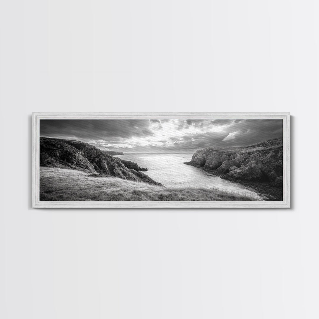 Ocean View, Coastal Cliffs, Dramatic Horizon, Sunset Glow, Canvas Print, Fall Living Room Wall Art, Landscape Nature Photography