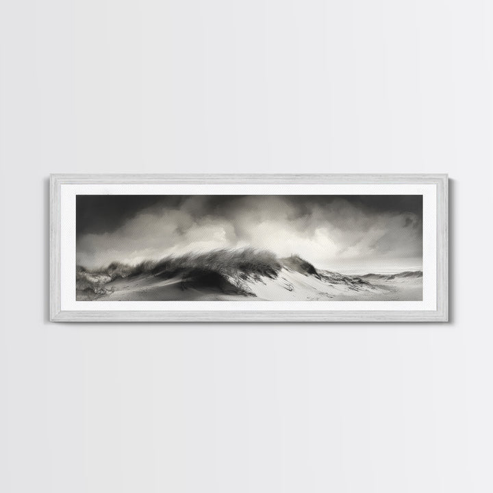Sand Dune Storm, Coastal Winds, Black and White Nature, Framed Canvas Print, Neutral Wall Art, Hallway Decor, Minimalist Style