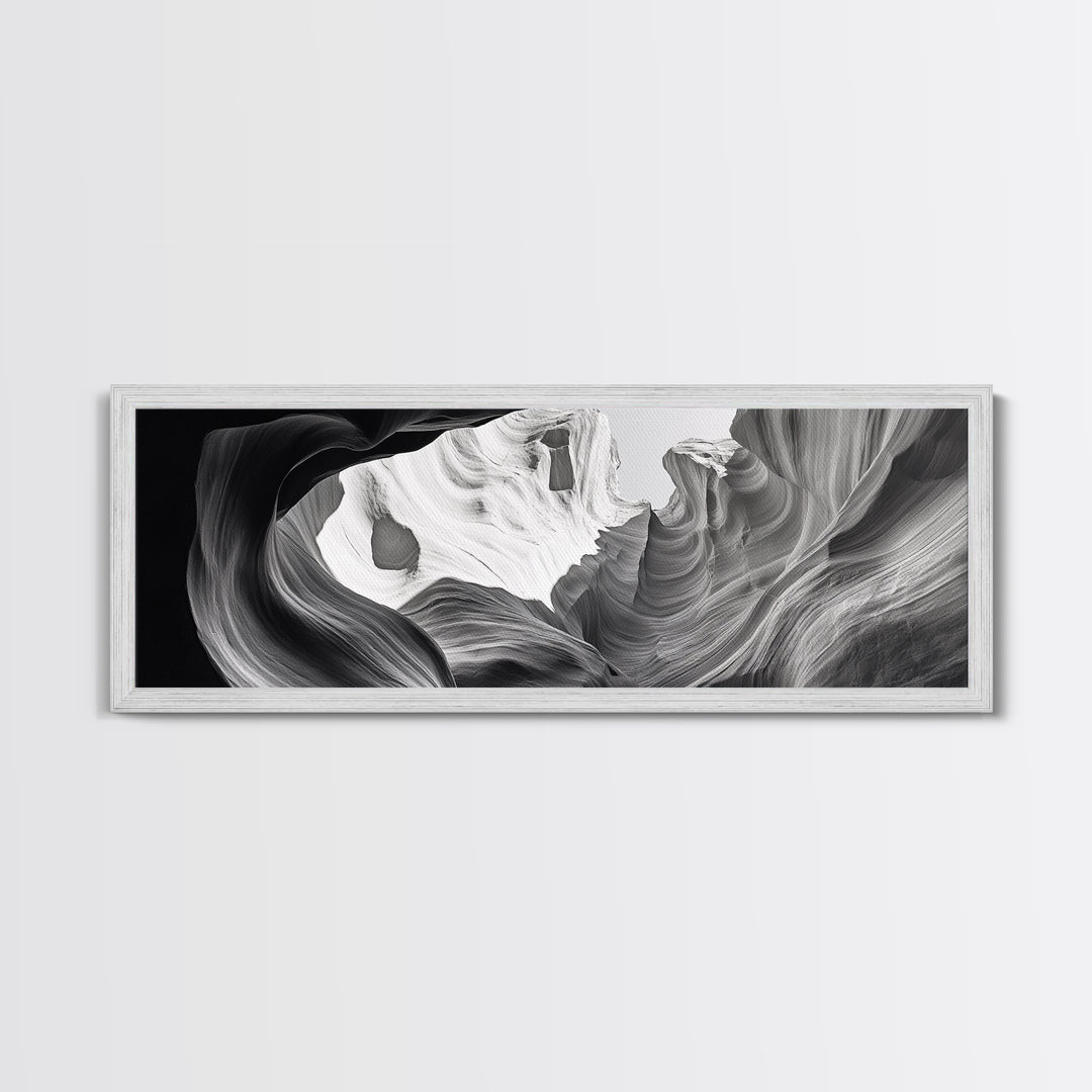 Desert Canyon Swirl, Abstract Rock Layers, Light and Shadow, Framed Canvas Print, Minimalist Living Room Art, Earth Tone Decor