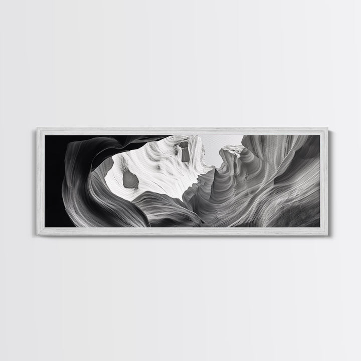 Desert Canyon Swirl, Abstract Rock Layers, Light and Shadow, Framed Canvas Print, Minimalist Living Room Art, Earth Tone Decor