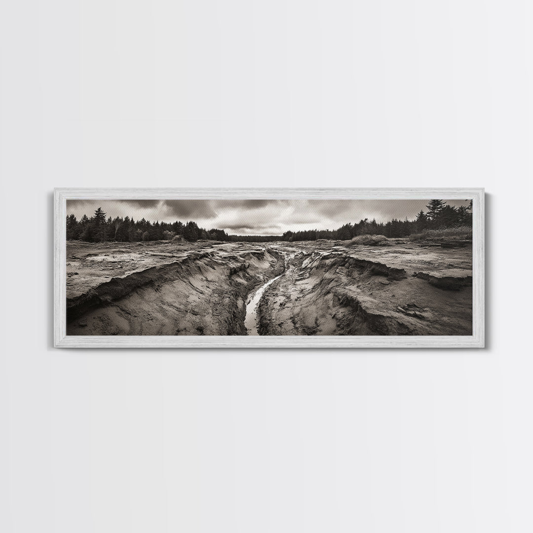 Rugged Riverbed Path, Forest Edge, Moody Terrain, Earthy Scene, Framed Canvas Print, Rustic Cabin Art, Autumn Entryway Decor