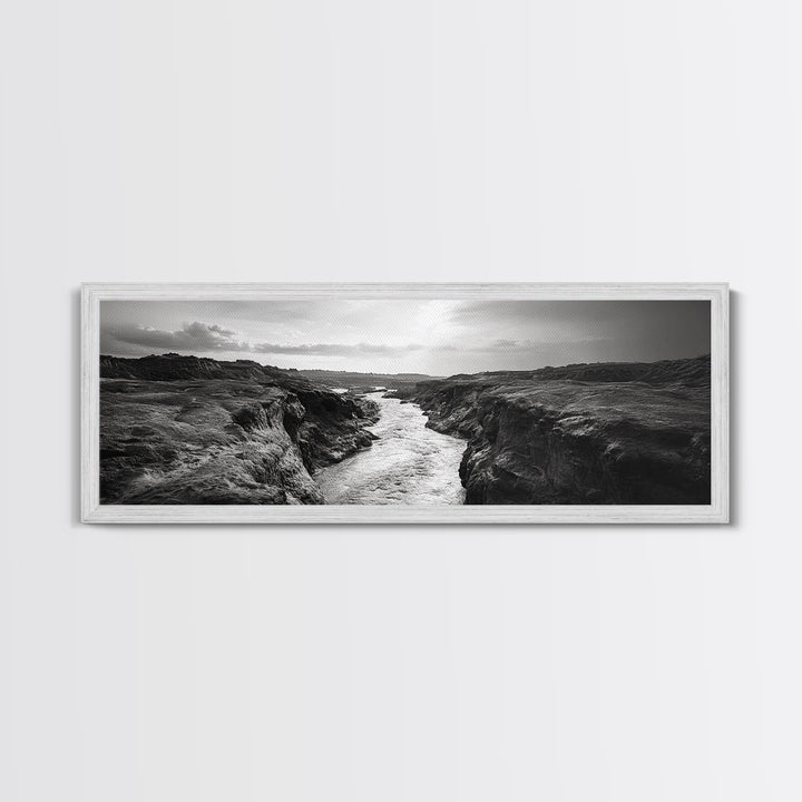 River Canyon, Rugged Cliffs, Dramatic Valley, Wild Terrain, Framed Canvas Print, Adventure Wall Art, Office Decor, Nature Photography Style