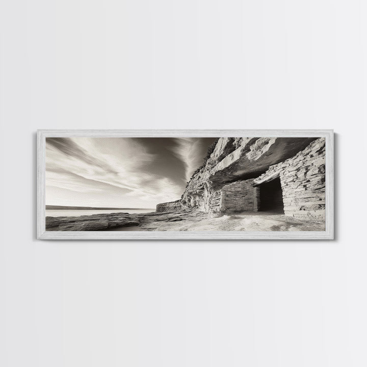 Ancient Cliff Dwelling, Desert Horizon, Southwest Landscape, Canvas Print, Neutral Earth Tones, Rustic Decor, Entryway Wall Art, Western Vibes