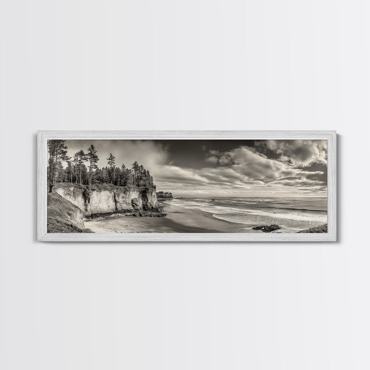 Cliffside Forest, Pacific Coastline, Dramatic Ocean View, Framed Canvas Print, Natural Landscape, Cabin Wall Art, Rustic Coastal Decor