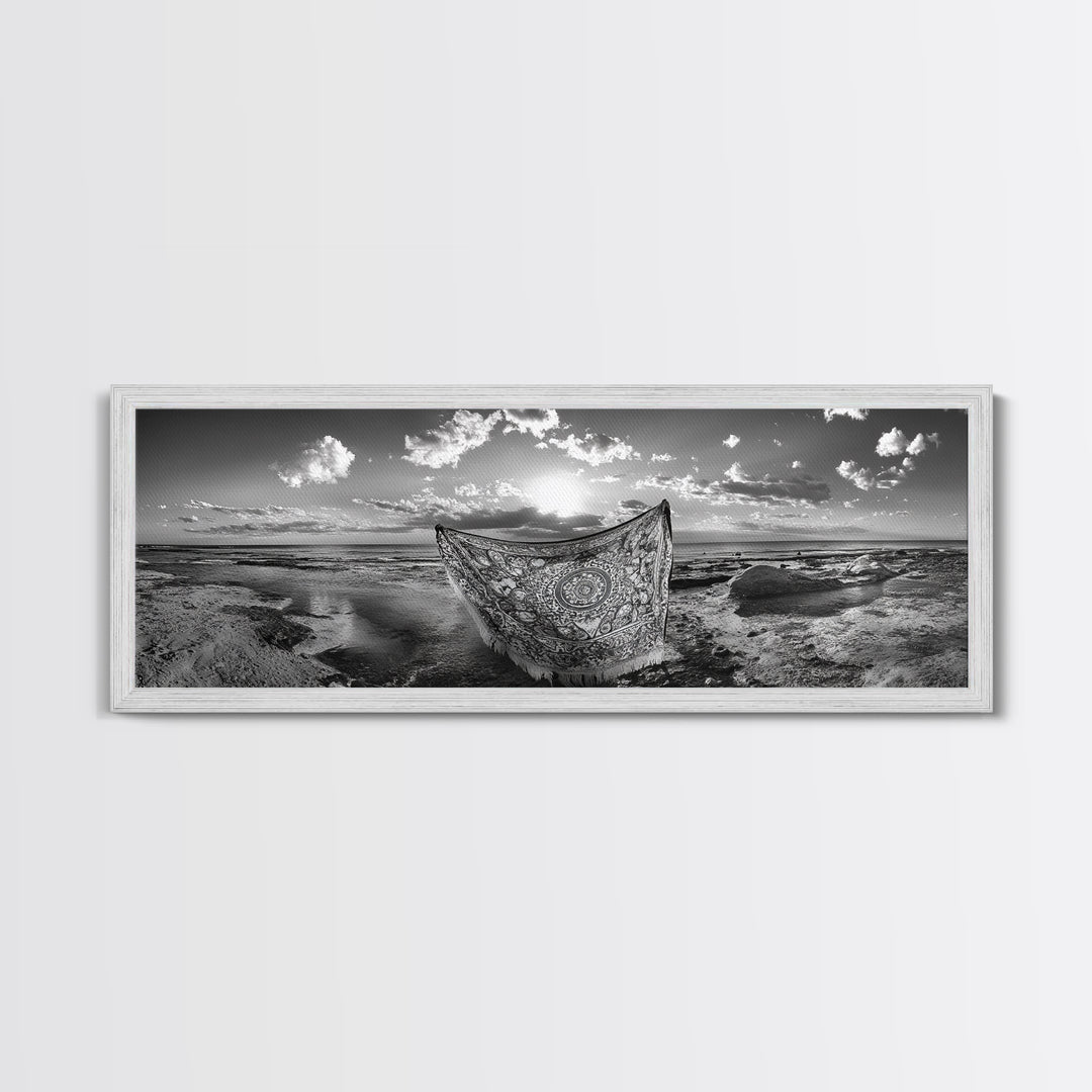 Sunset Sea, Magic Carpet, Ocean Ritual, Ethereal Coastal, Framed Canvas Print, Boho Wall Art, Living Room Decor, Surreal Beach Photography