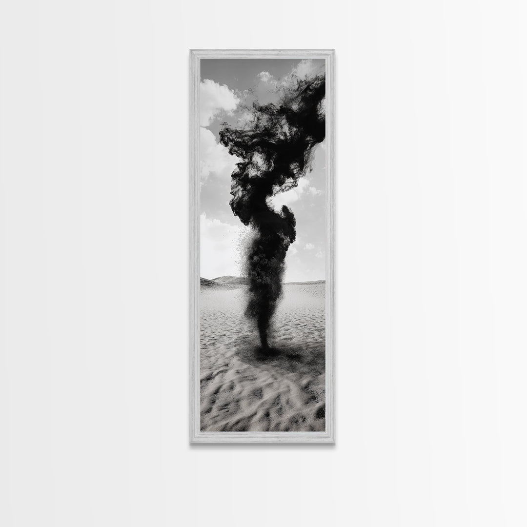 Smoke Storm, Desert Vortex, Abstract Motion, Surreal Art, Framed Canvas Print, Black and White Wall Art, Modern Office Decor, Dark Aesthetic