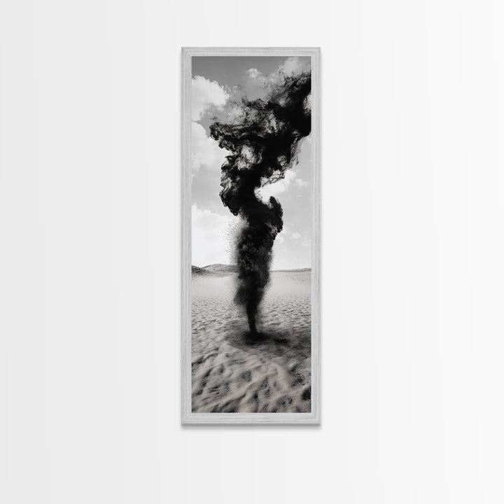 Smoke Storm, Desert Vortex, Abstract Motion, Surreal Art, Framed Canvas Print, Black and White Wall Art, Modern Office Decor, Dark Aesthetic
