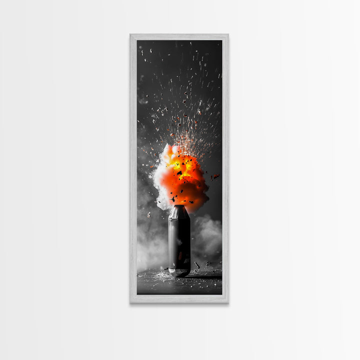 Fire Burst, Orange Explosion, Energy Impact, Fiery Blast, Framed Canvas Print, Abstract Modern Art, Gamer Room Decor, Bold Statement Piece