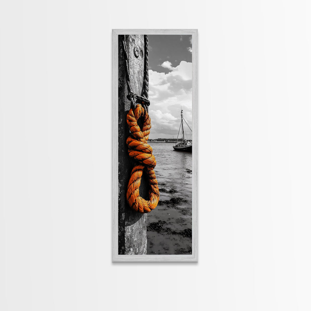 Nautical Rope, Coastal Knot, Seaside Life, Framed Canvas Print, Rustic Bathroom Art, Fishing Wall Decor, Harbor Style, Marine Decor
