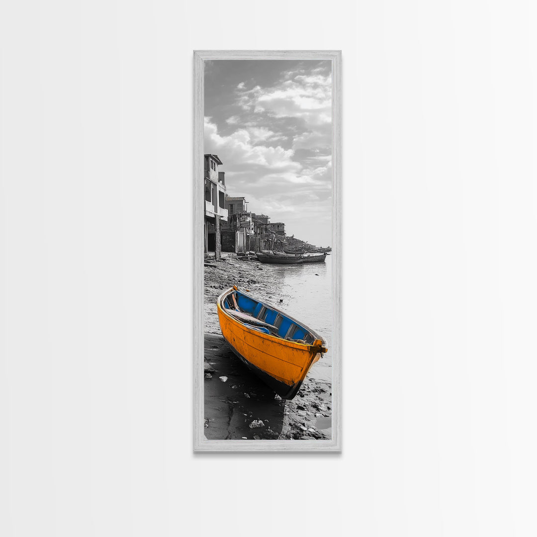 Yellow Boat, Coastal Wall Art, Seaside Home Decor, Beach Photography, Canvas Print, Nautical Theme, Bathroom Art, Minimalist Seascape