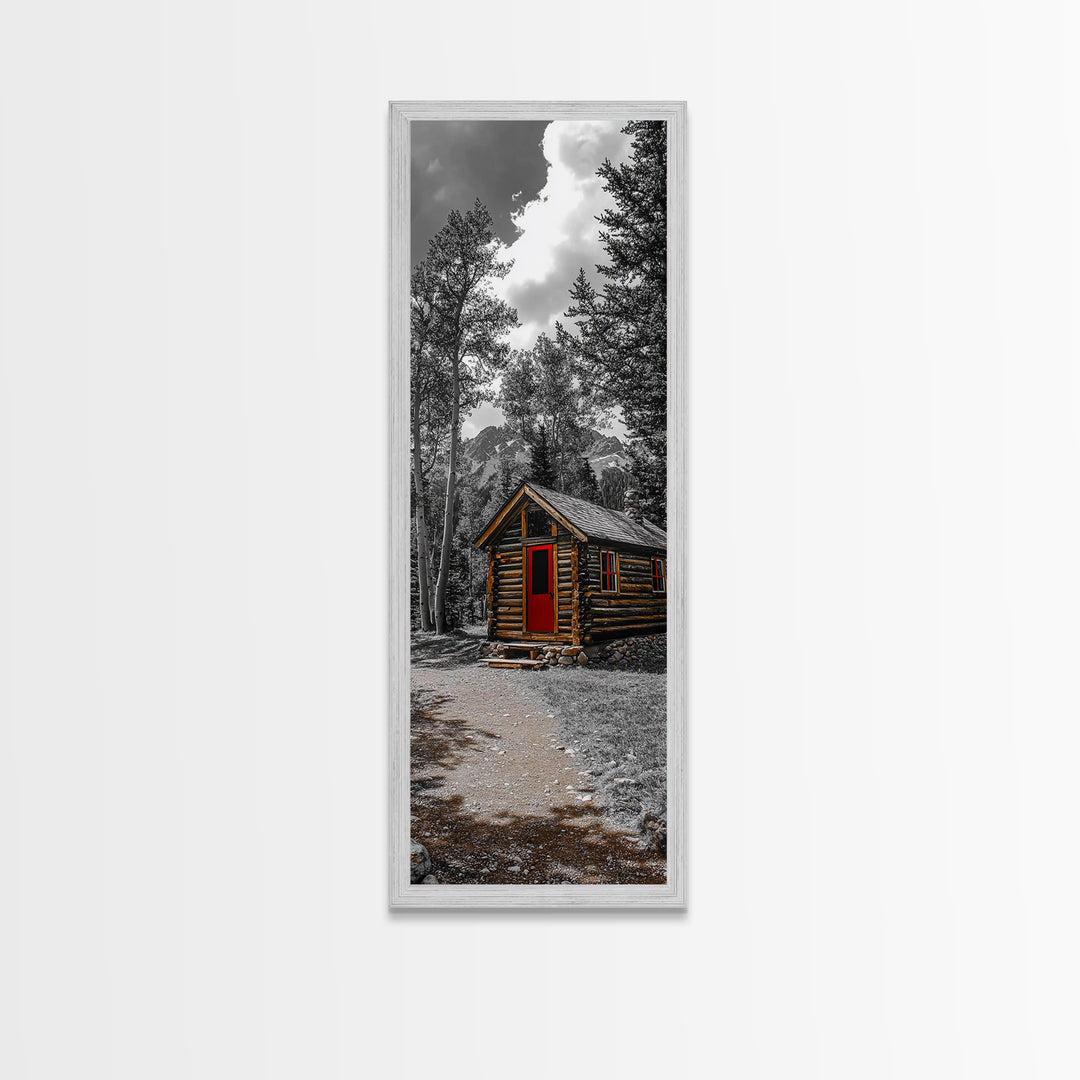 Log Cabin, Red Door, Mountain Home, Cozy Retreat, Framed Canvas Print, Rustic Wall Art, Lodge Decor, Fall Cabin Vibes, Country Living