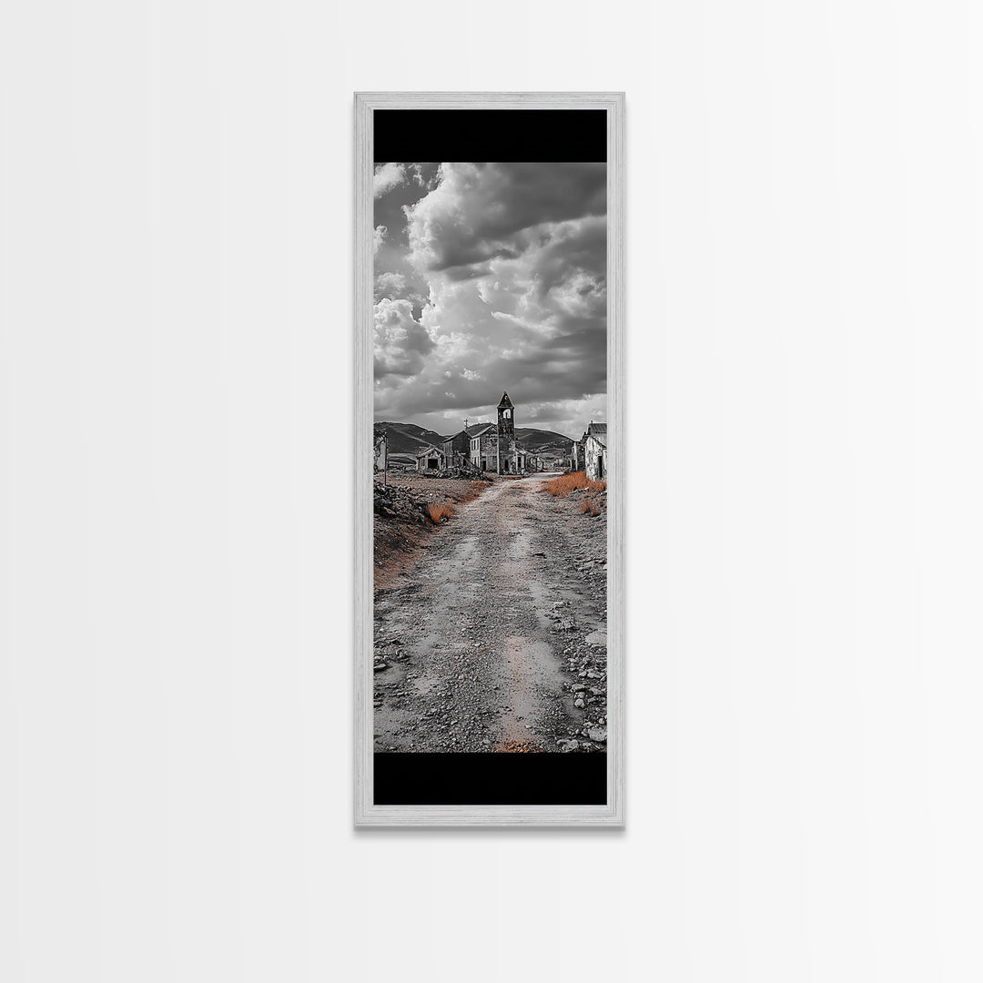 Abandoned Town, Haunted Path, Deserted Village, Ghost Ruins, Framed Canvas Print, Dark Wall Art, Rustic Halloween Decor, Moody Photography