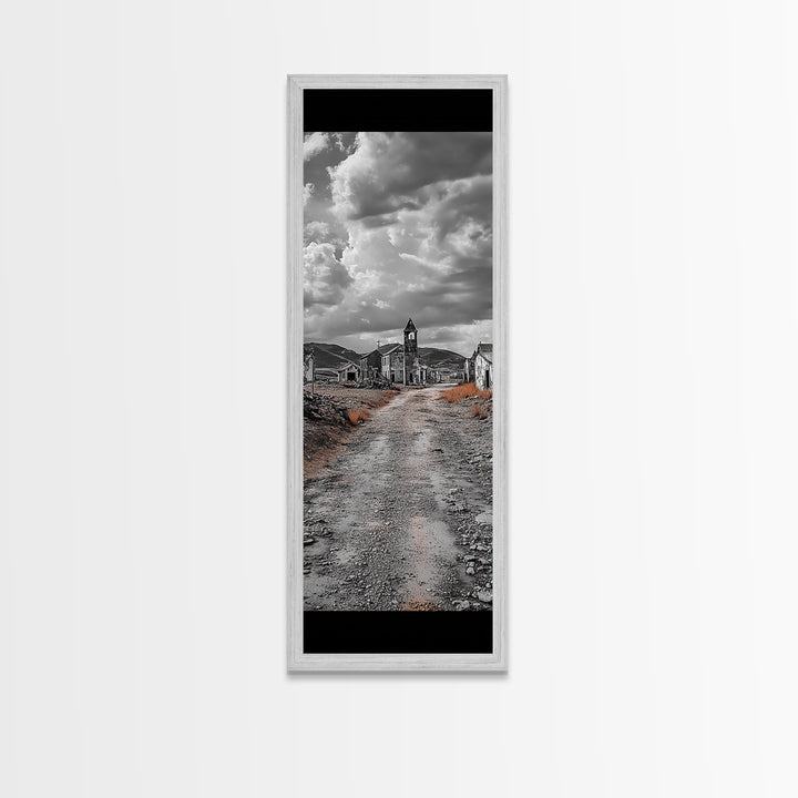 Abandoned Town, Haunted Path, Deserted Village, Ghost Ruins, Framed Canvas Print, Dark Wall Art, Rustic Halloween Decor, Moody Photography