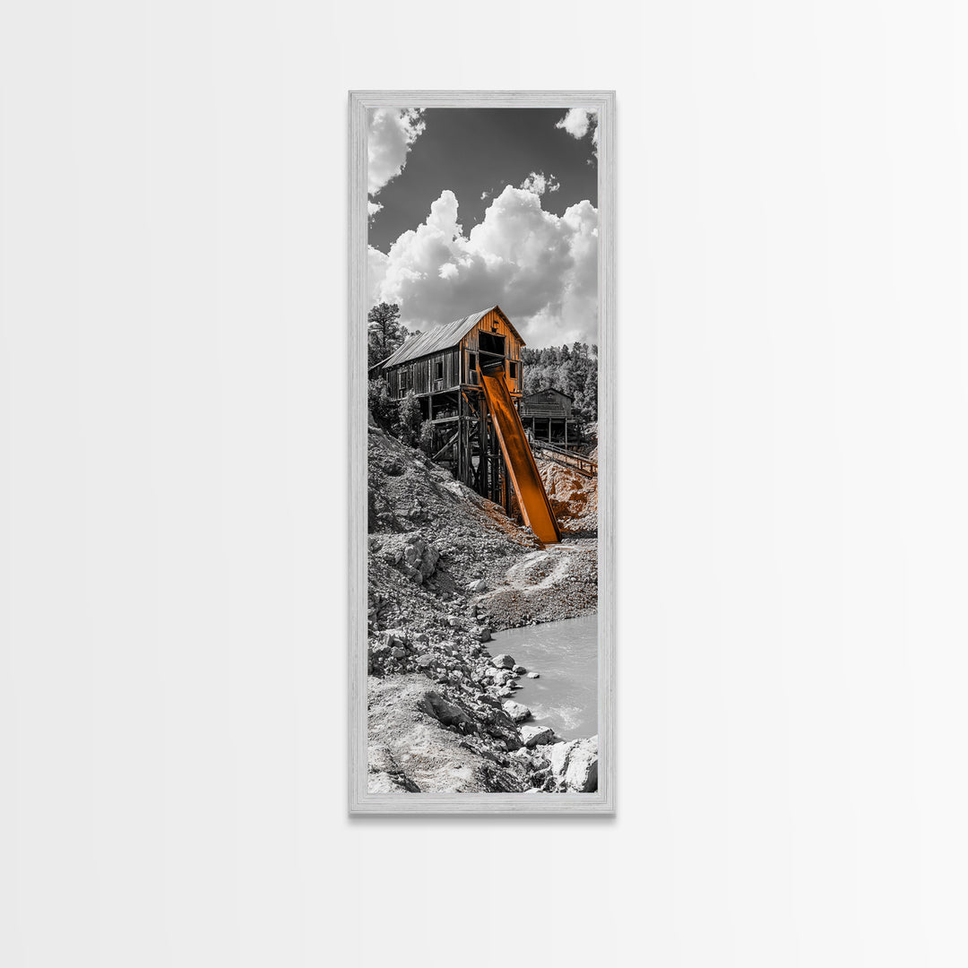 Mining Building, Rustic Industrial, Orange Slide, Historic Wall Art, Canvas Print, Western Decor, Man Cave Fall Style Artwork