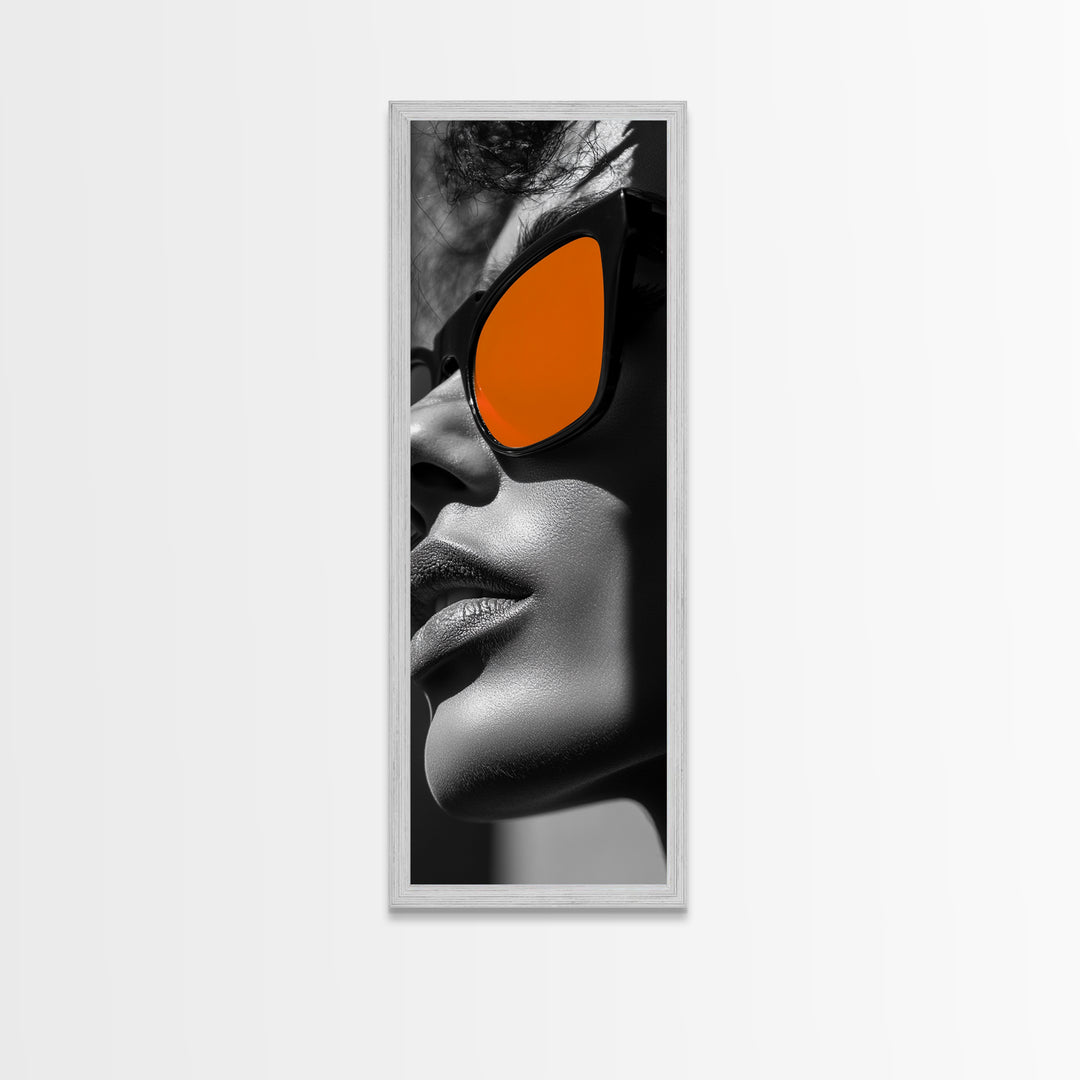 Bold Sunglasses, Fashion Portrait, Orange Aesthetic, Modern Minimalism, Framed Canvas Print, Bedroom Wall Art, Editorial Wall Decor