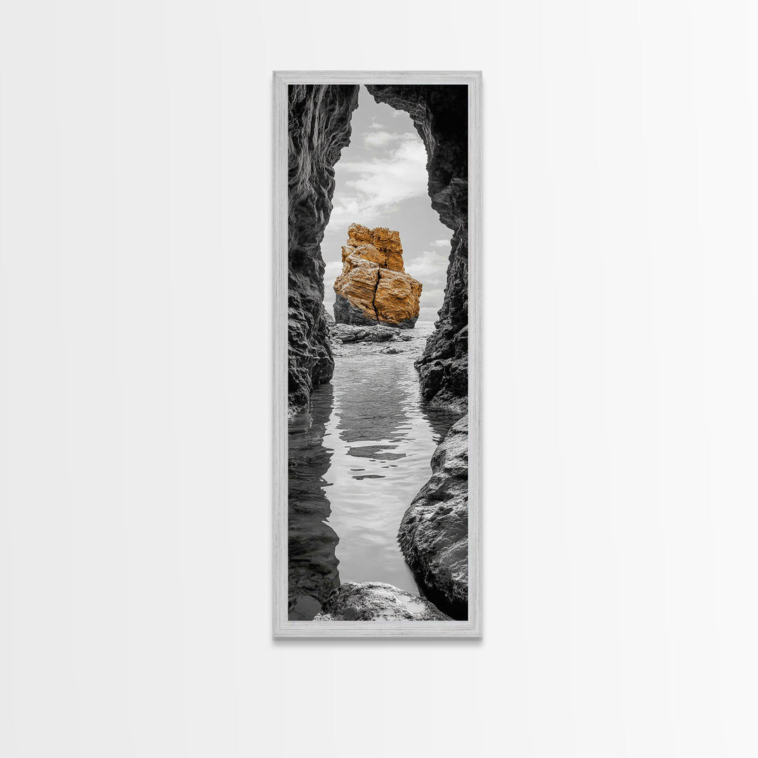 Sea Arch, Golden Rock, Coastal Focus, Minimalist Cliff Scene, Canvas Print, Living Room Decor, Ocean Photography, Nature Framed Art