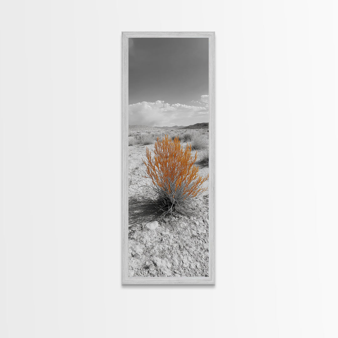 Desert Bush, Orange Foliage, Southwestern Scene, Minimalist Framed Canvas Print, desert landscape wall art, boho room decor