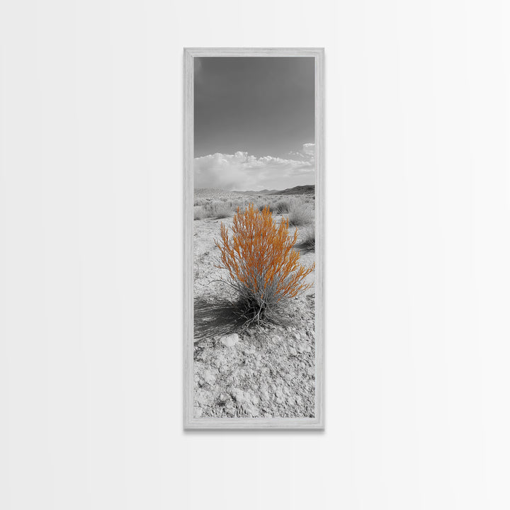 Desert Bush, Orange Foliage, Southwestern Scene, Minimalist Framed Canvas Print, desert landscape wall art, boho room decor