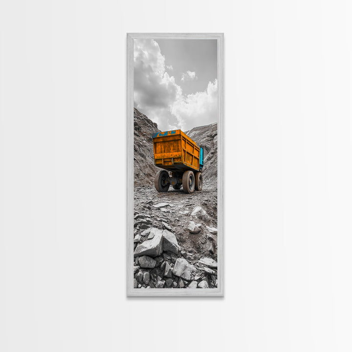 Mining Truck, Industrial Power, Bold Machinery, Construction Scene, Canvas Print, garage wall art, boys room decor, grunge wall art