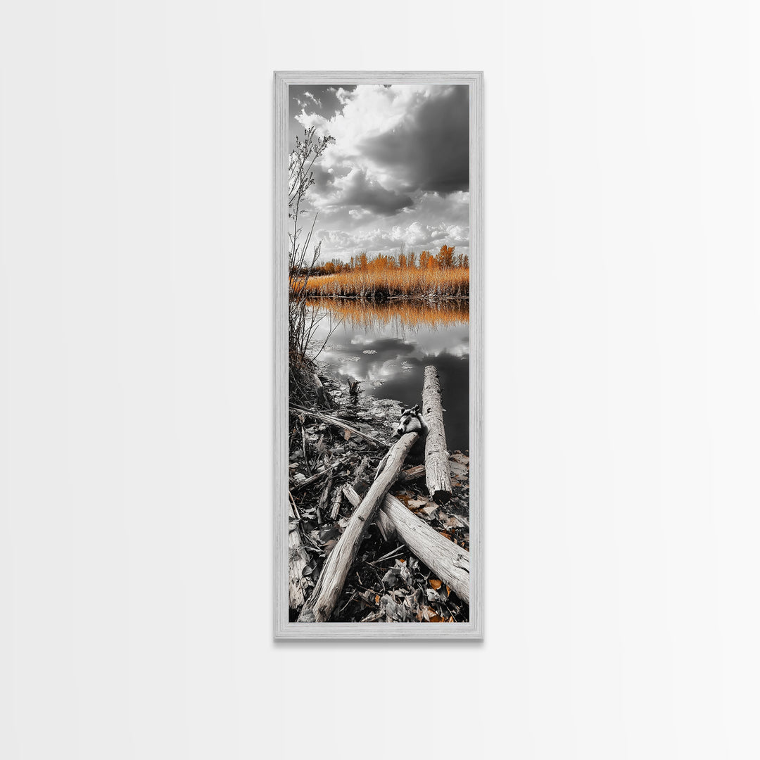 Autumn River, Nature Scene, Golden Reeds, Rustic Beauty, Framed Canvas Print, Fall Decor, Cabin Wall Art, Nature Lover Gift, Country Home