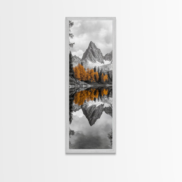 Peak Reflection, Autumn Forest, Serene Landscape, Framed Canvas Print, Tranquil Nature Art, Entryway Wall Art, Fall Mountain Wall Decor