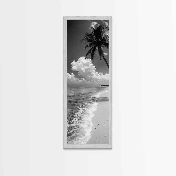 Tropical Palm, Beach Scene, Coastal Vibes, Framed Canvas Print, Relaxing Ocean Art, Bathroom Wall Decor, Minimalist Seaside Landscape