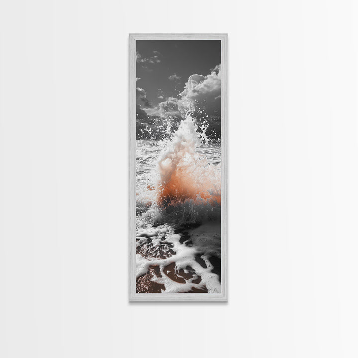 Splash Art, Sea Foam, Sunset Water, Ocean Spray, Canvas Print, Bathroom Wall Art, Beach Aesthetic, Abstract Coastal Photography