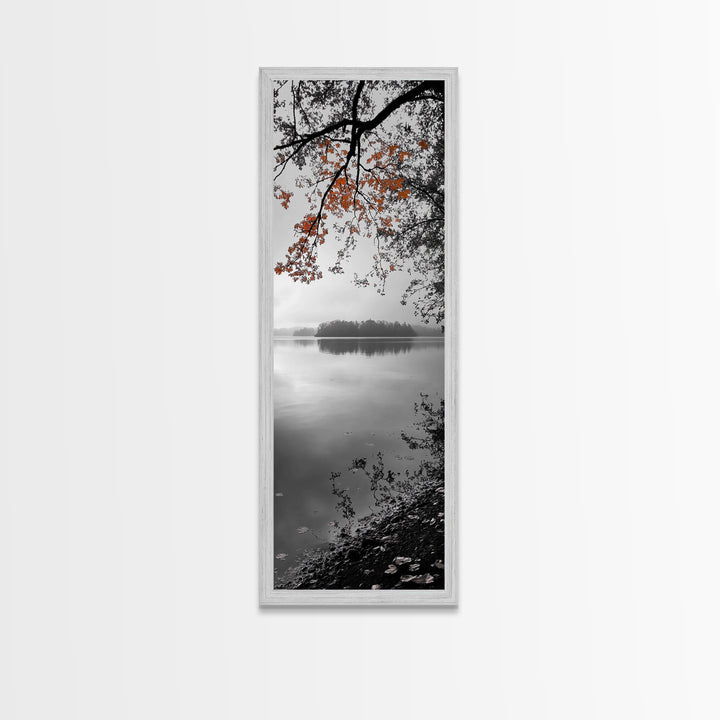 Autumn Leaves, Peaceful Lake, Misty Morning, Nature Silence, Canvas Print, Fall Wall Art, Neutral Bedroom Decor, Minimalist Photography