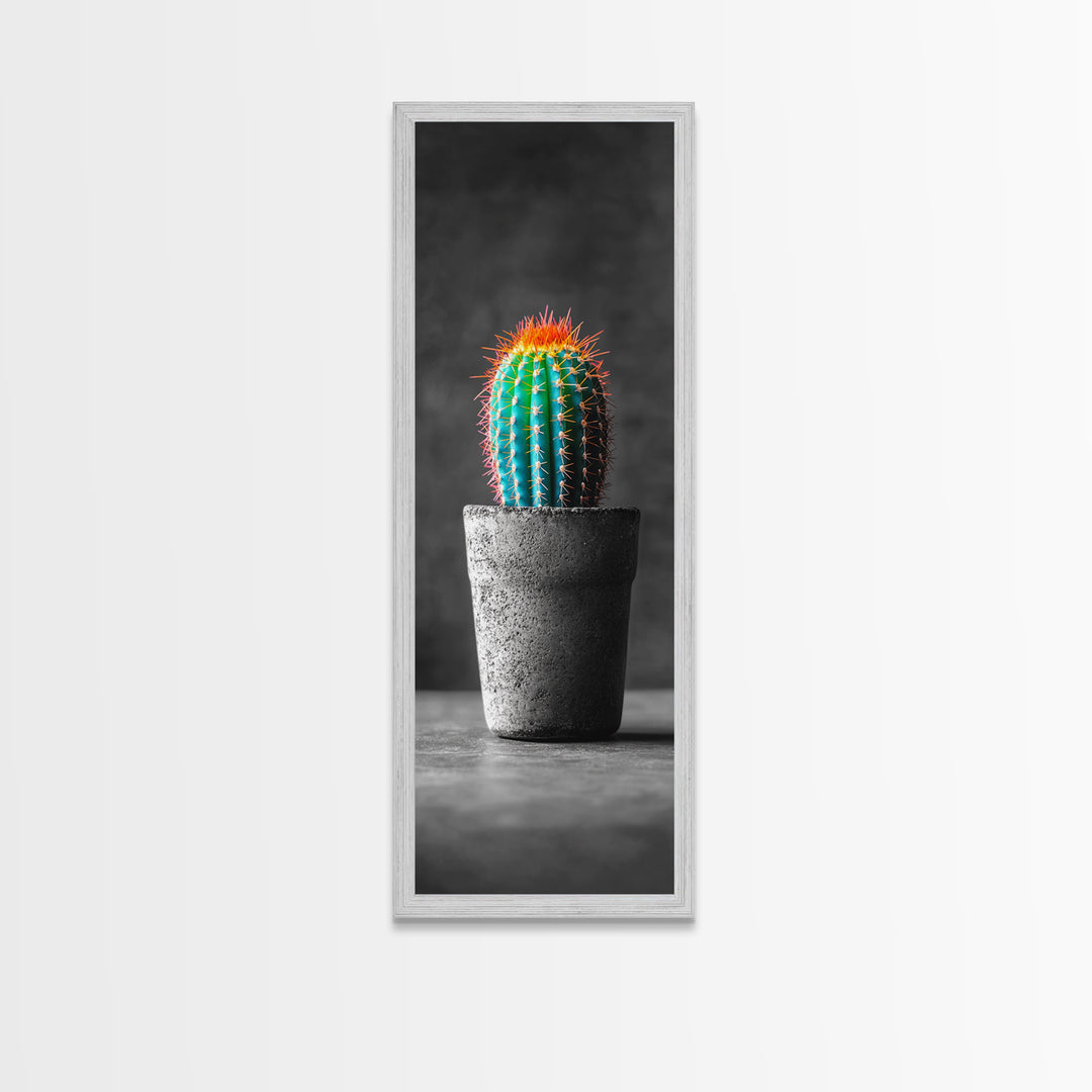 Neon Cactus, Desert Plant, Bold Botanical, Modern Boho Decor, Framed Canvas Print, Bedroom Wall Art, Color Pop Style