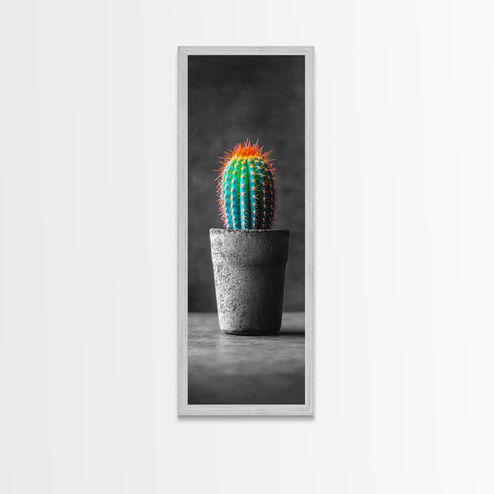 Neon Cactus, Desert Plant, Bold Botanical, Modern Boho Decor, Framed Canvas Print, Bedroom Wall Art, Color Pop Style