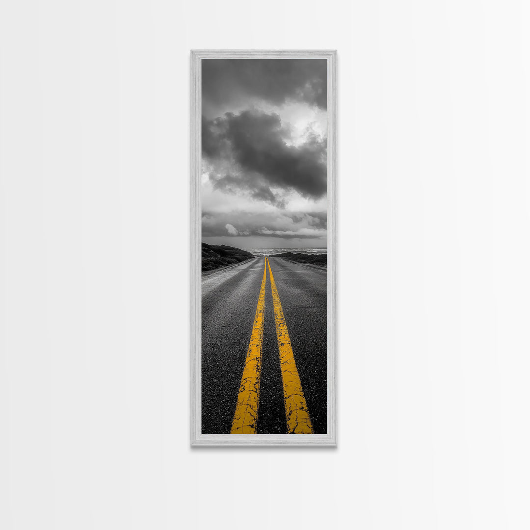 Yellow Lines, Endless Road, Moody Highway Art, Adventure Wall Decor, Canvas Print, Urban Modern Wall Art, Man Cave or Office Art