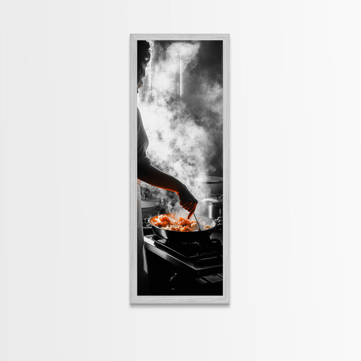 Cooking Scene, Kitchen Glow, Culinary Passion, Framed Canvas Print, Rustic Home Decor, Kitchen Wall Art, Warm Chef-Inspired Accent Piece