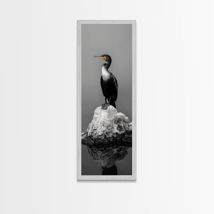 Cormorant Bird, Coastal Bird Art, Water Bird, Minimal Nature Art, Black and White Wildlife, Framed Canvas Print, Modern Entryway Wall Art