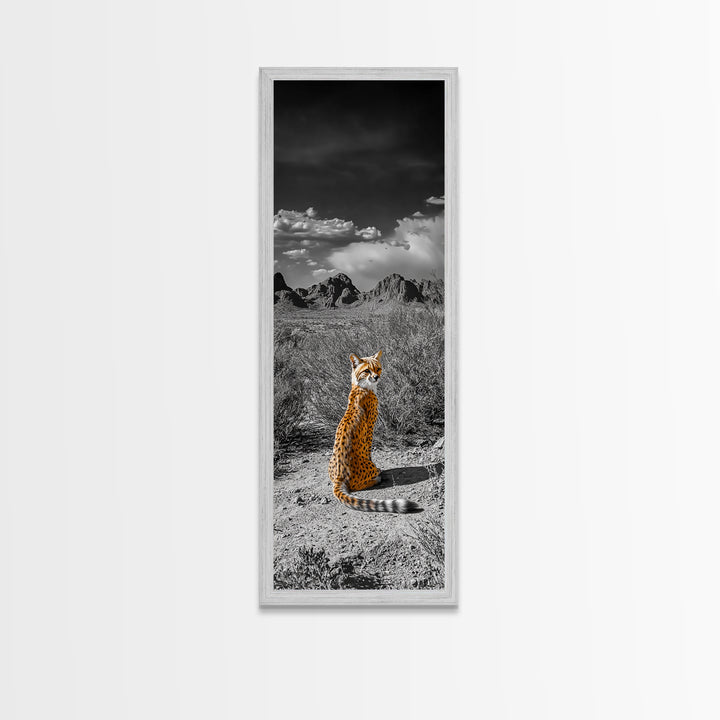 Wild Serval, Desert Cat, Savannah Wildlife, Majestic Predator, Framed Canvas Print, Safari Theme Living Room Wall Art, Modern Nature Decor