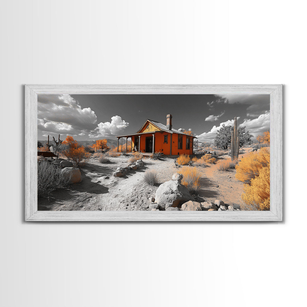 Desert Cabin, Rustic Southwest, Boho Landscape, Autumn Decor, Framed Canvas Print, Living Room Wall Art, Warm Earth Tones, Western Vibes