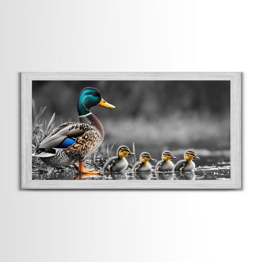 Duck Family, Pond Life, Nature Scene, Wildlife Photography, Canvas Print, Nursery Wall Art, Cute Animal Print, Nature Lover Gift Idea