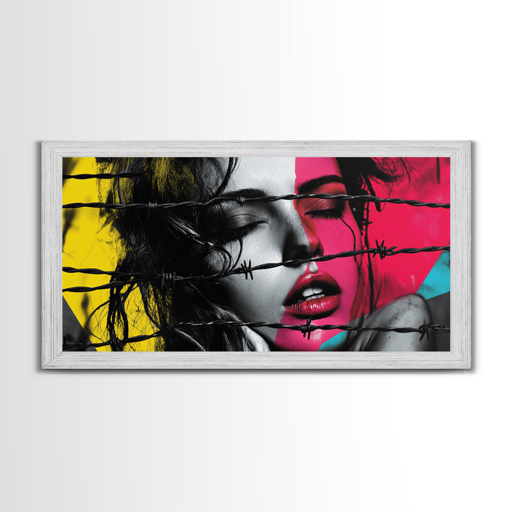 Barbed Beauty, Pop Art Woman, Bold Portrait, Emotional Wall Decor, Framed Canvas Print, Bedroom Wall Art, Modern Graffiti Style, Urban Pop
