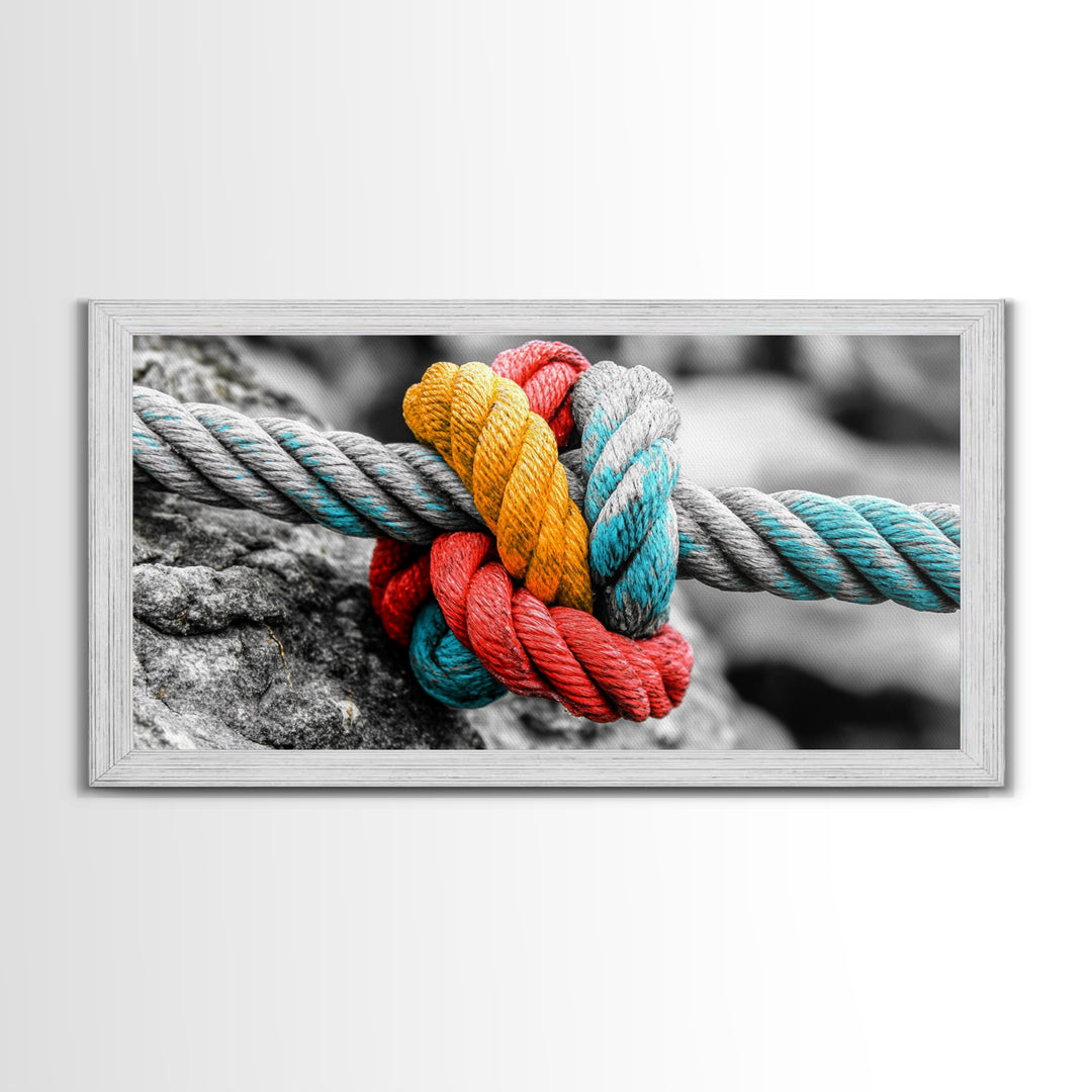 Nautical Knot, Bold Rope, Maritime Wall Decor, Framed Canvas Print, Rustic Coastal Art, Nautical Theme, Bathroom Wall Art, Industrial Art